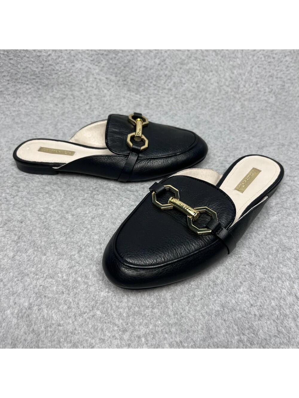 Louise Et Cie Finay Black Leather Horsebit Loafer Mules Gold Buckle Slip On 6/36 - Picture 2 of 7